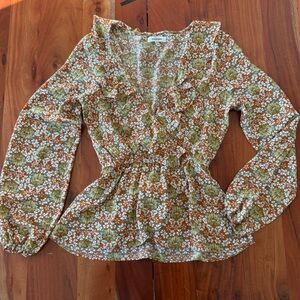 Max Studio Floral Blouse - Brown and Green